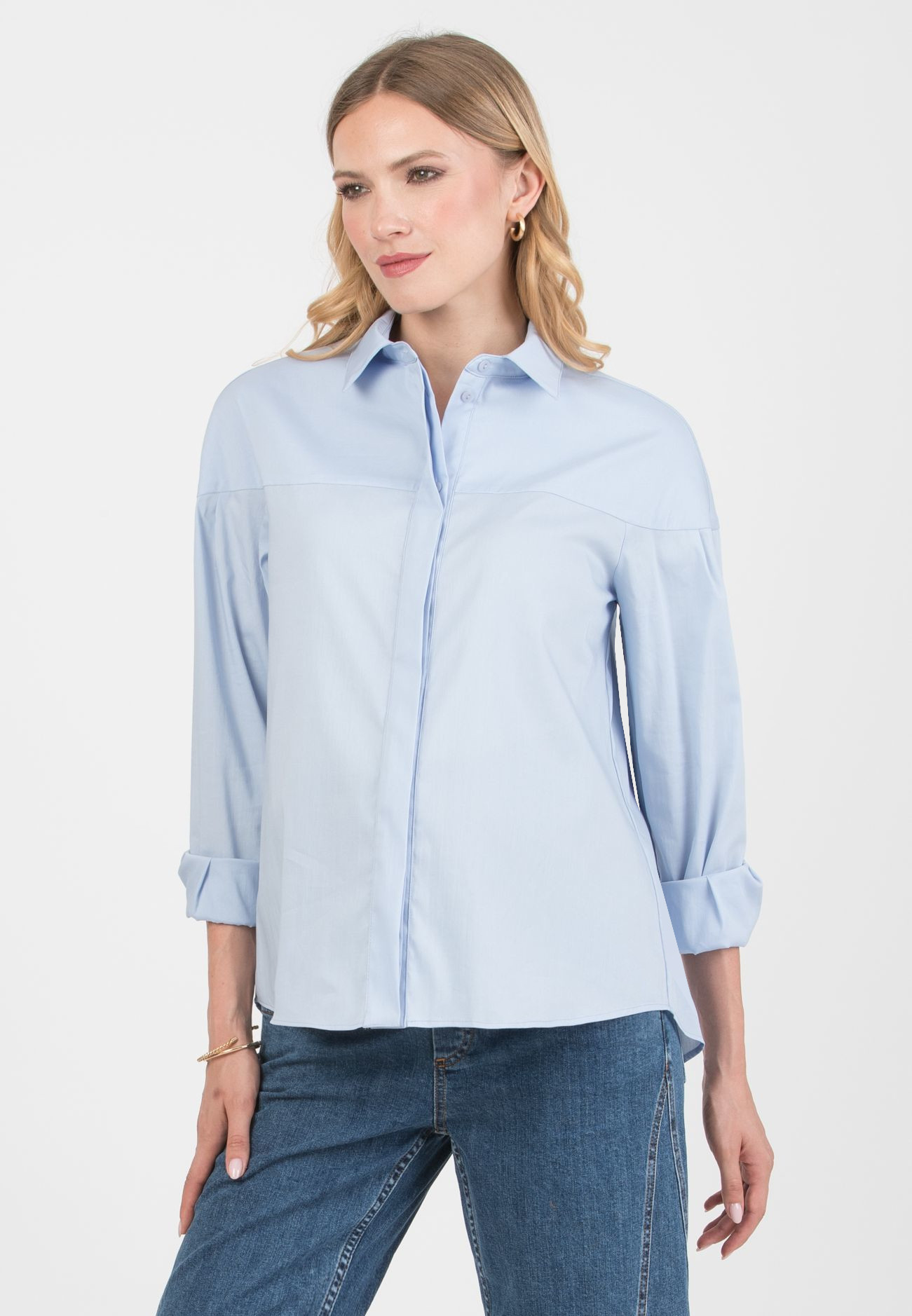 Attesa Maternity CAROLINA – Maternity & Nursing Stretch Cotton Shirt with Yoke and Cuffs
