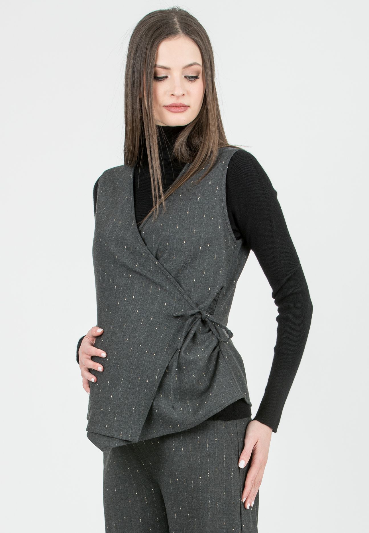 Attesa Maternity MADDOX - Pinstripe Maternity Crossover Gilet with Lurex