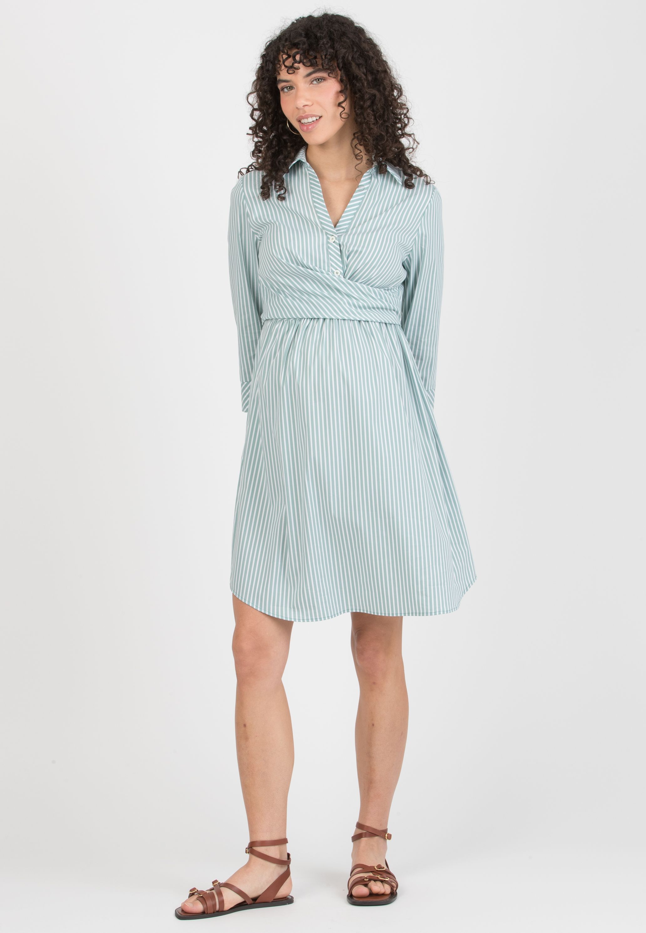 Attesa Maternity EMANUELA - Striped Cotton Maternity & Nursing Dress with Band