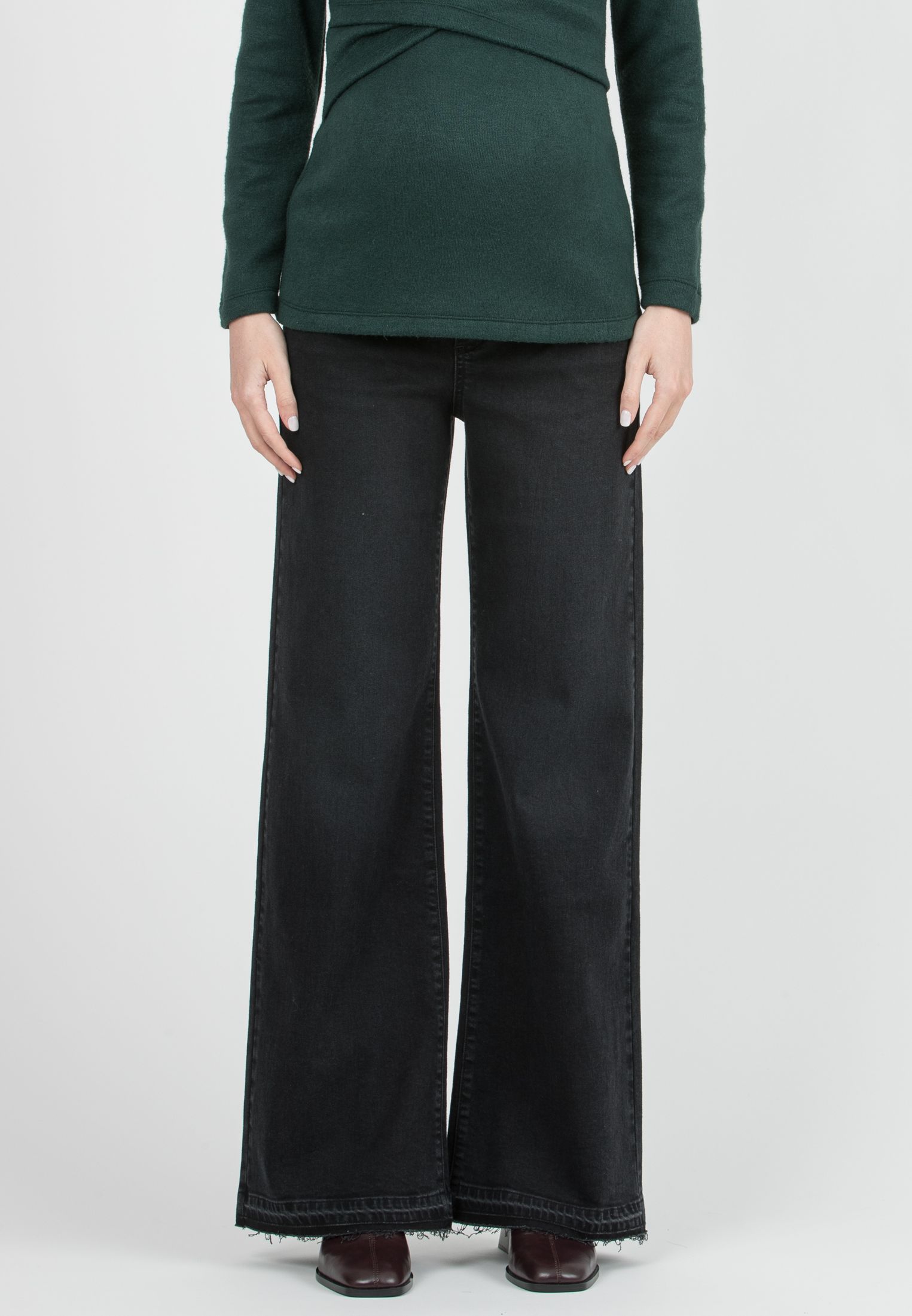 Attesa Maternity NOAH - Maternity Black Denim Palazzo Jeans with Frayed Hems