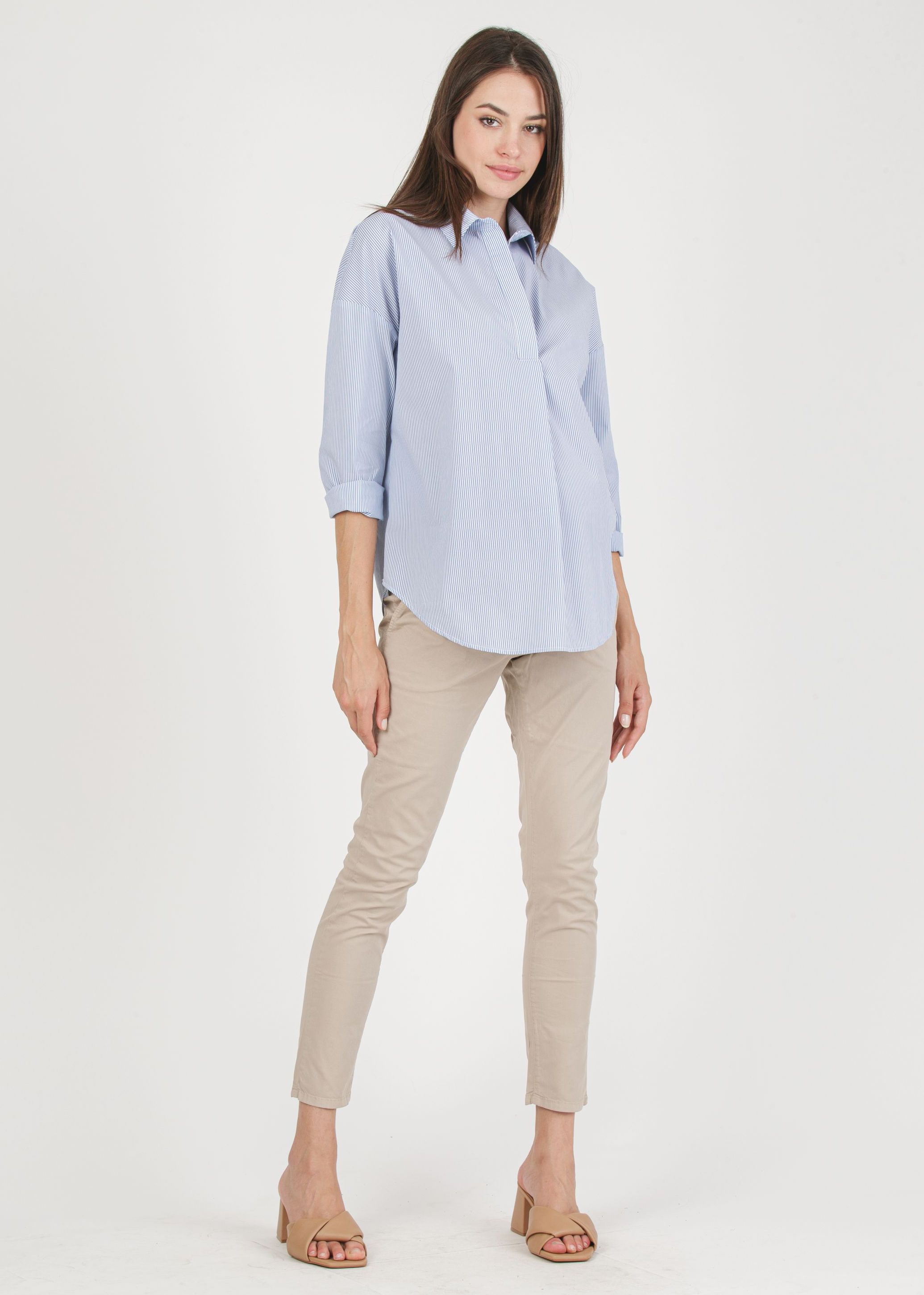 Attesa Maternity OLIVIA R - Maternity Oversized Striped Stretch Cotton Poplin Shirt