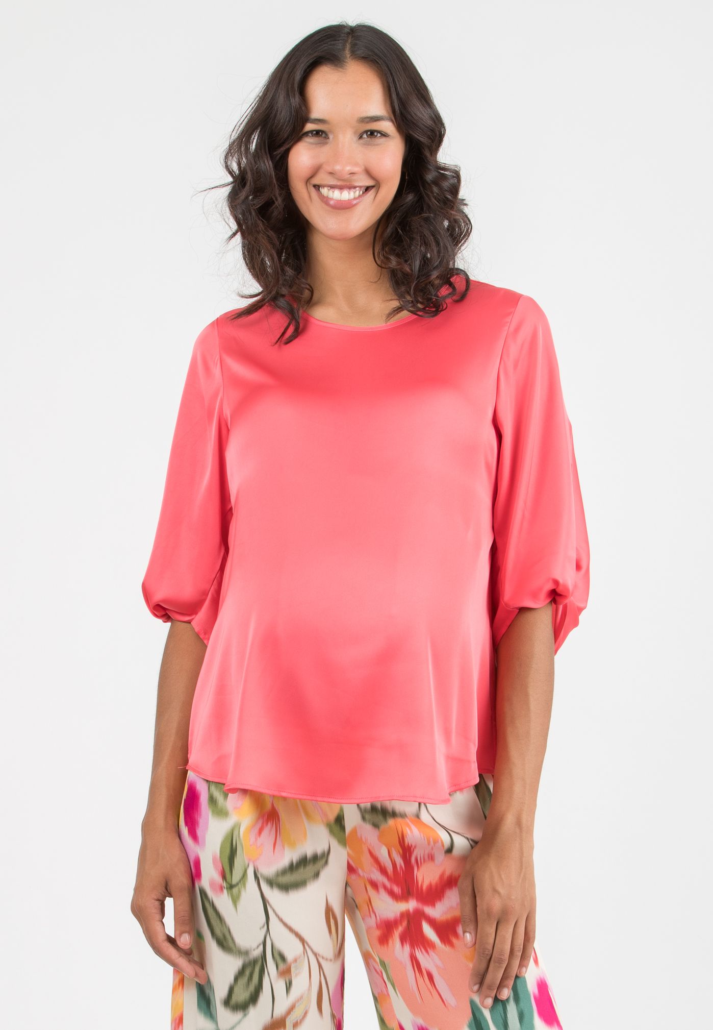 Attesa Maternity SYDNEY - Maternity Satin Blouse with Knot on Sleeve Hem