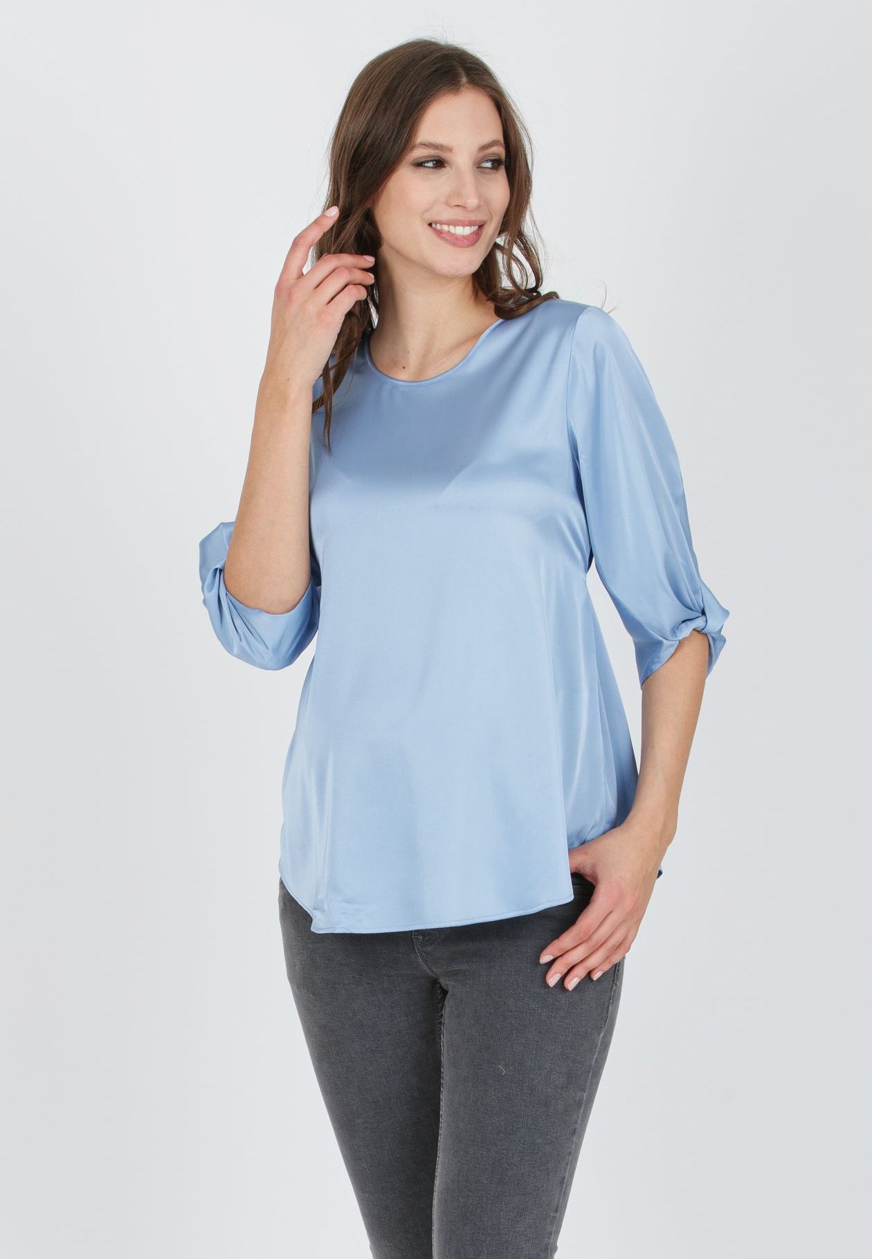 Attesa Maternity SYDNEY - Maternity Satin Blouse with Sleeve Hem Knot
