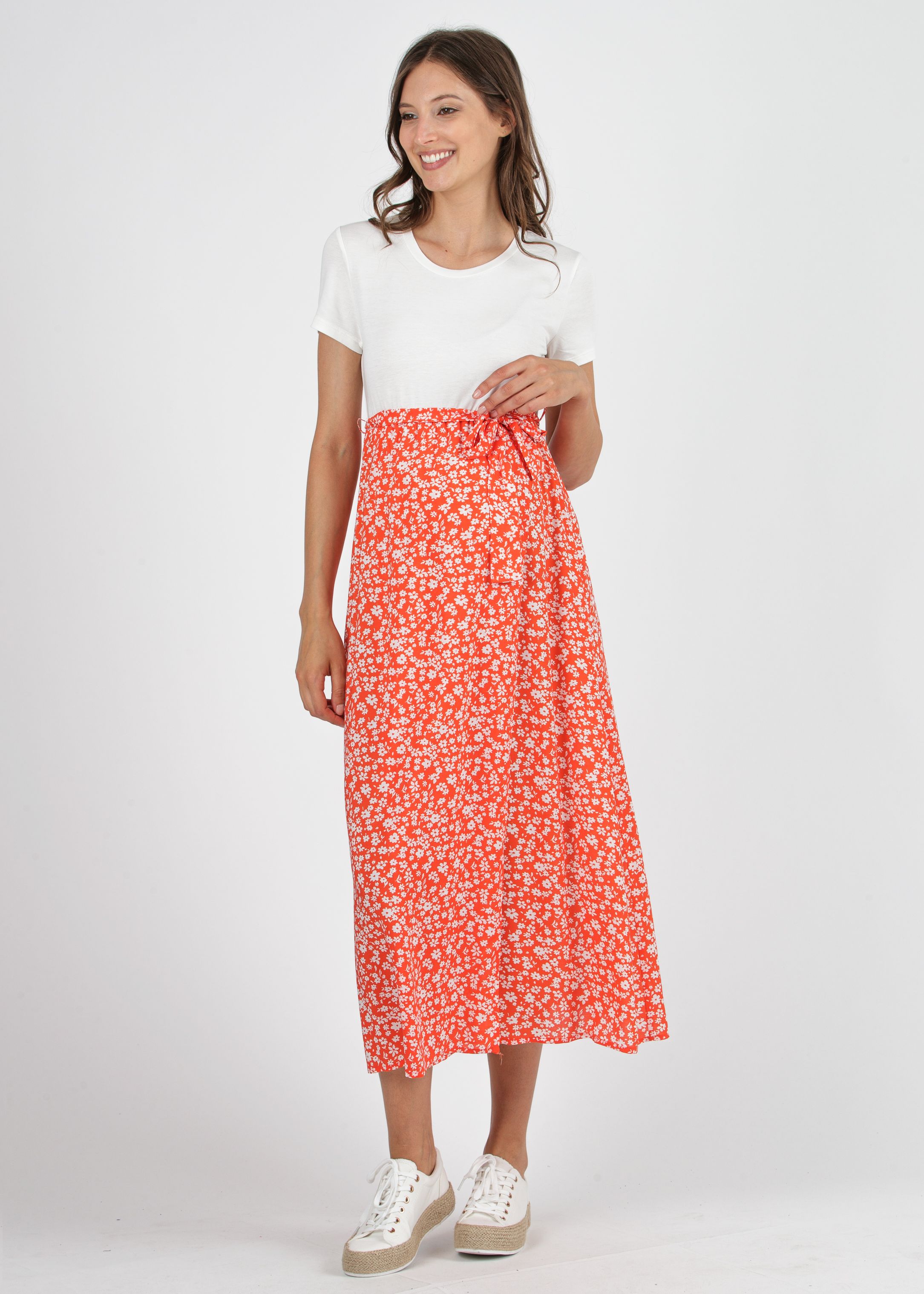 Abiti - Abito Midi Premaman con Gonna a Portafoglio con Stampa Floreale |  Attesa Maternity
